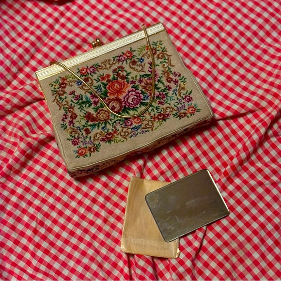 Original VTG 1950s Tapestry Handbag with ORIG Hand Mirror - Picture 1 of 13